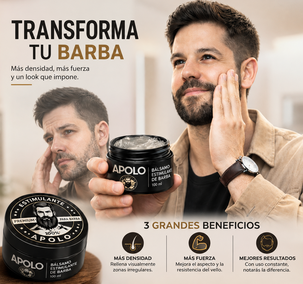 APOLO | BÁLSAMO CRECEBARBA CON MINOXIDIL 20% – ULTRA POTENTE (100 ML)